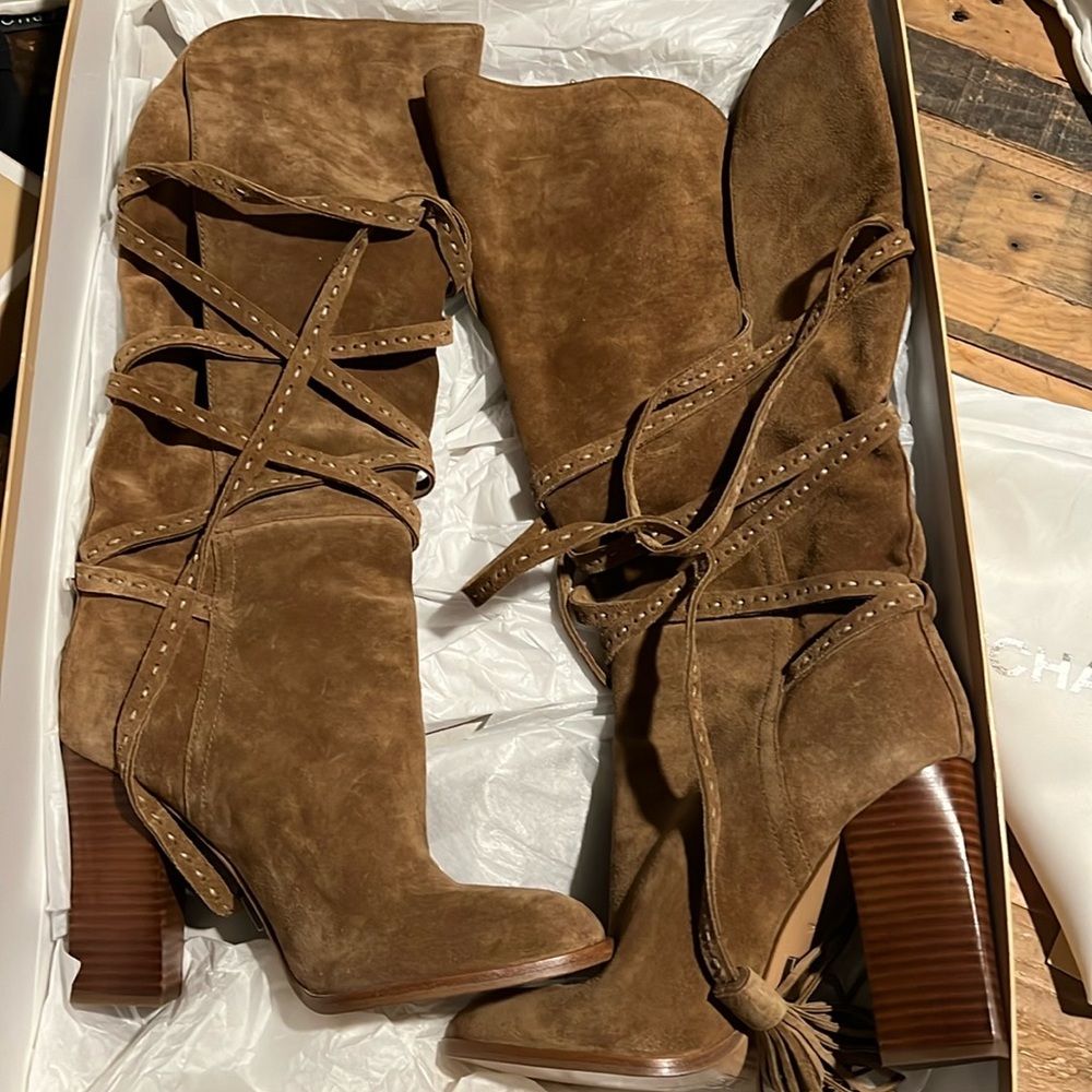 Michael Kors tall camel suede boots